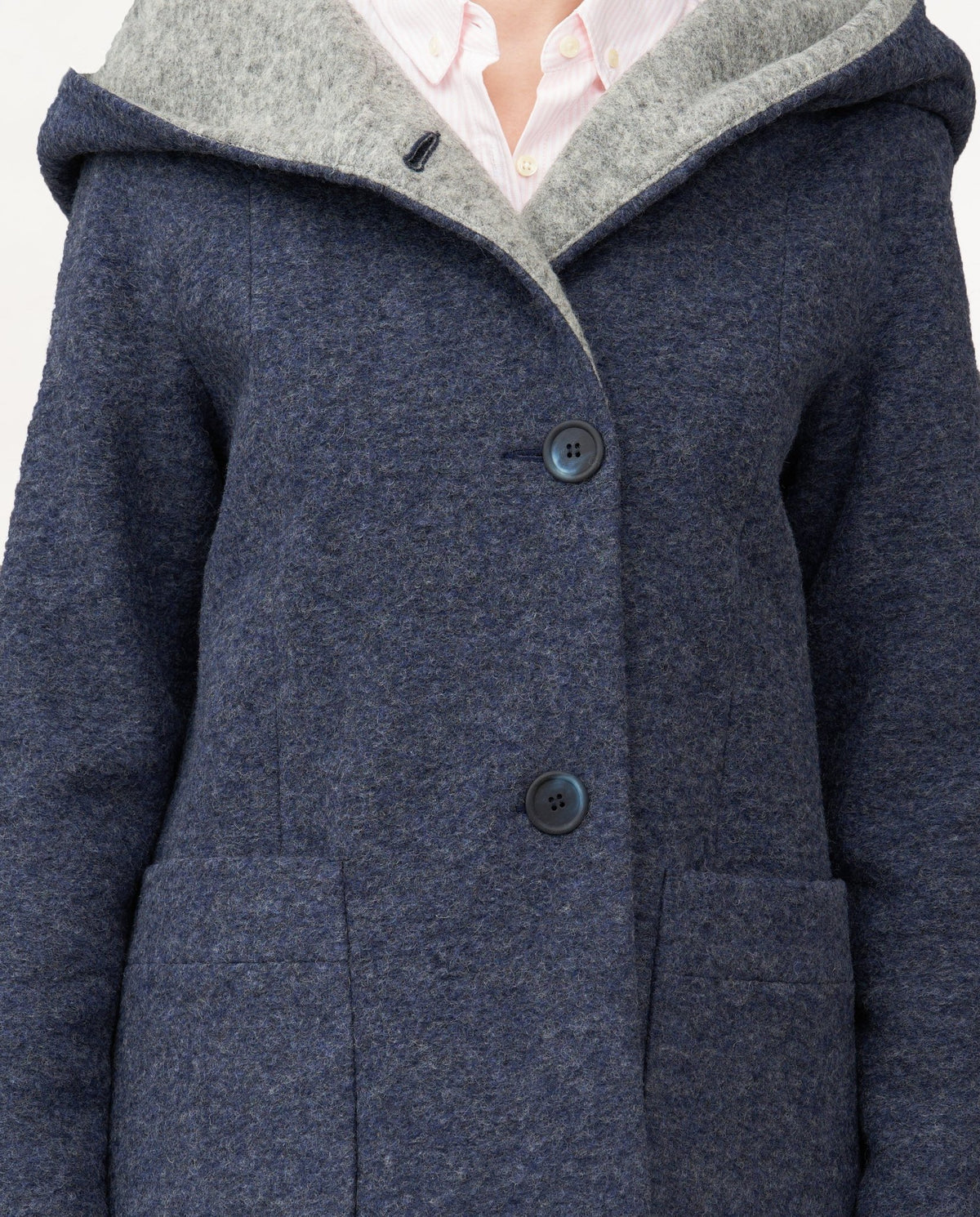 Mantel van gekookte wol "Sally" met capuchon in jeans - Wellington of Bilmore