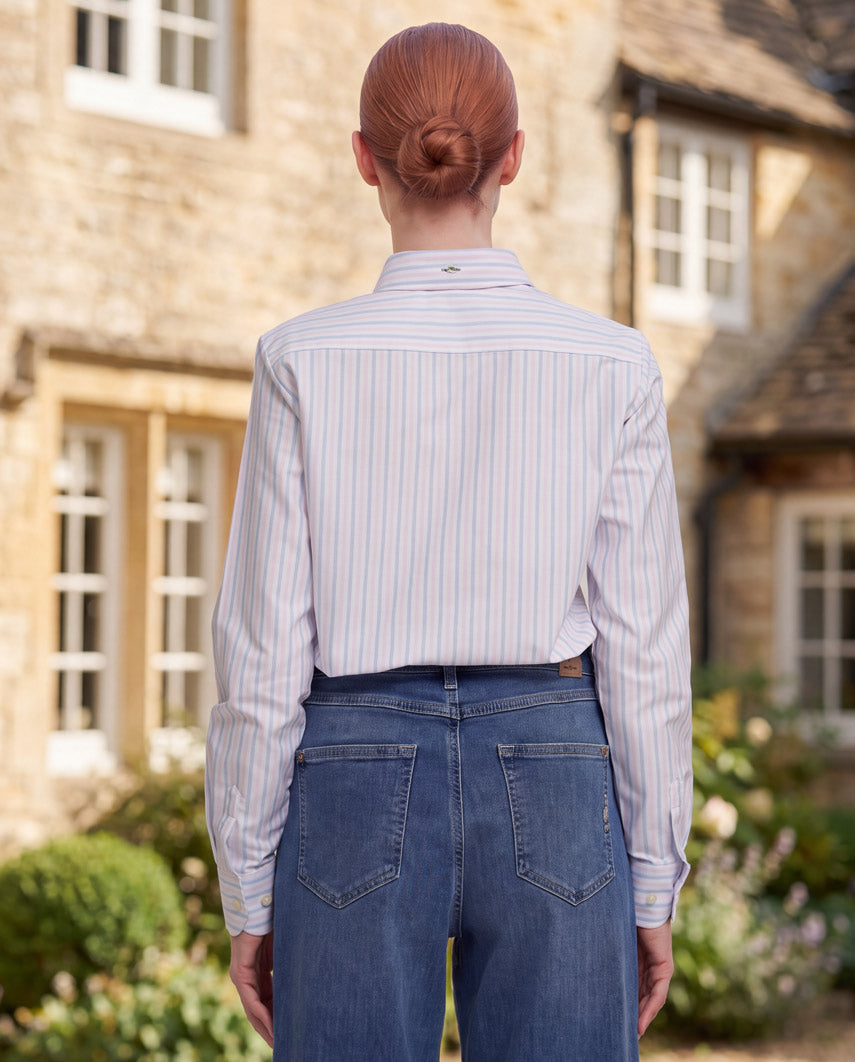 Button-Down Damenbluse "Stella" in rose blue stripe