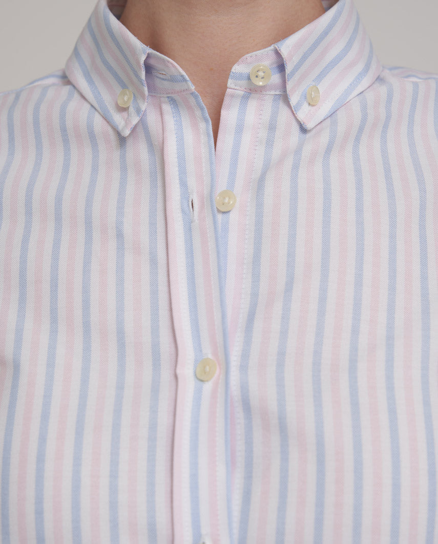 Button-Down Damenbluse "Stella" in rose blue stripe