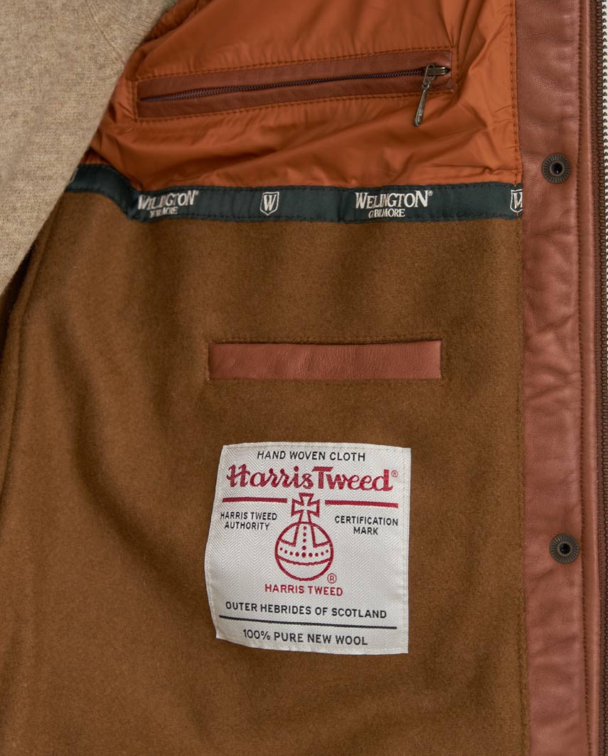 Damen-Steppweste „Lisa“ aus Harris Tweed mit Nappalederbesatz | Evergreen