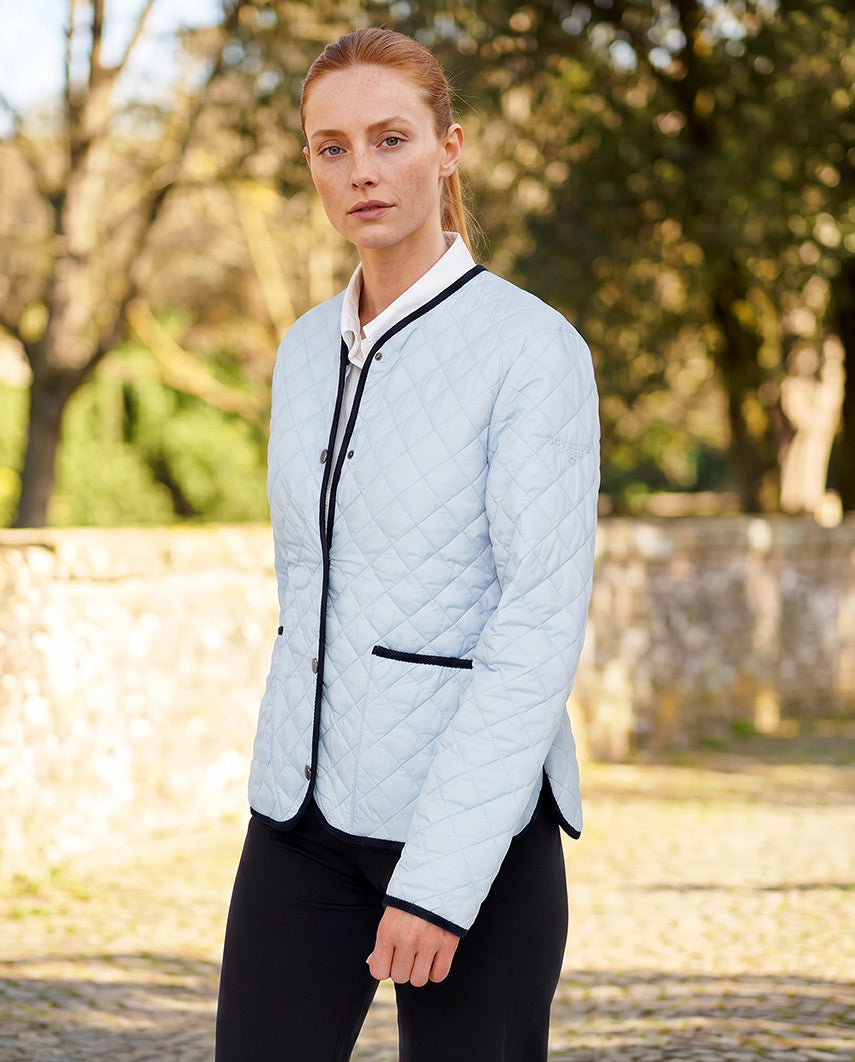 Light blue women's quilted jacket "Joules" with round neck