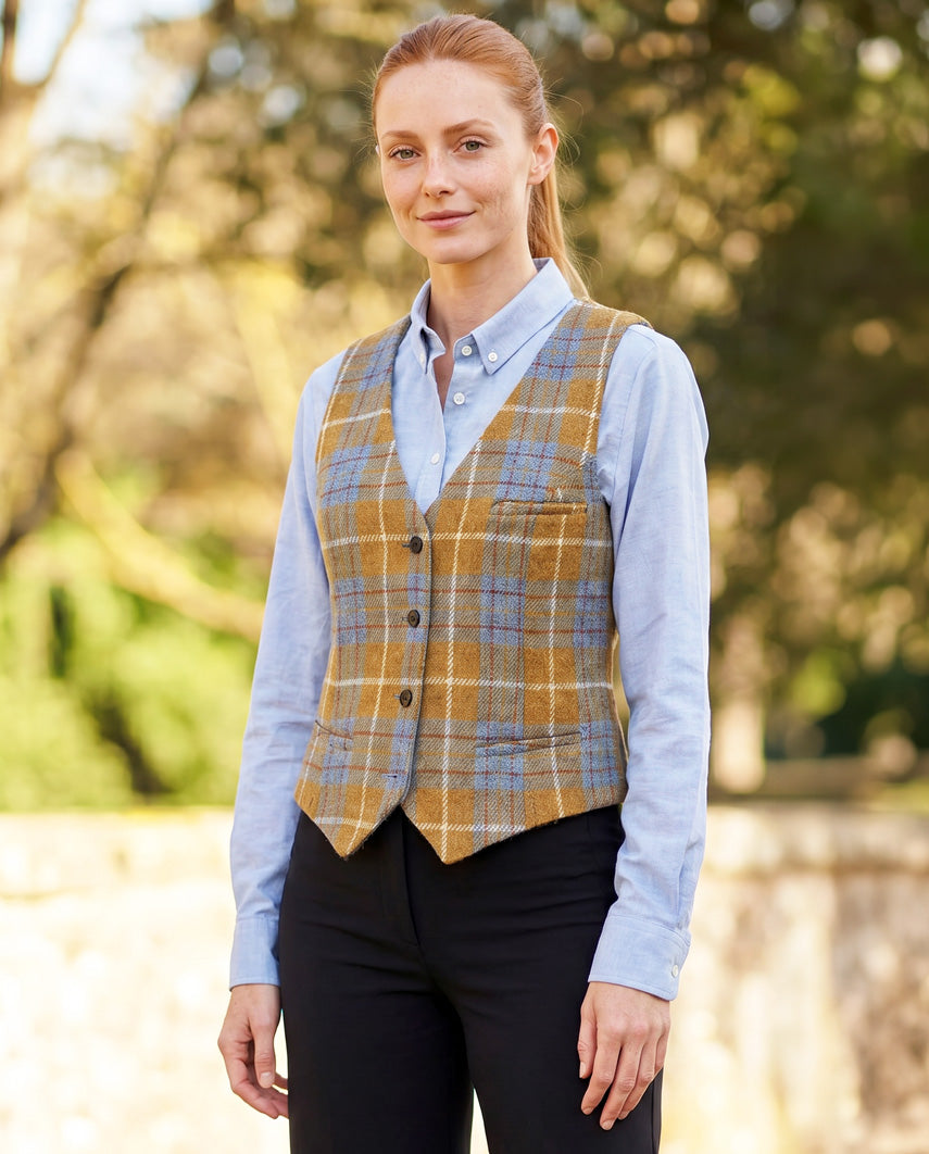 Damen Harris Tweed Weste "Lea" in amber check