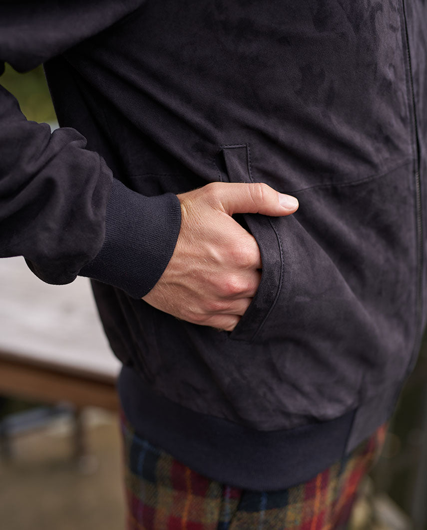 Herren Lederblouson ”Bomber” aus Ziegenvelours in navy