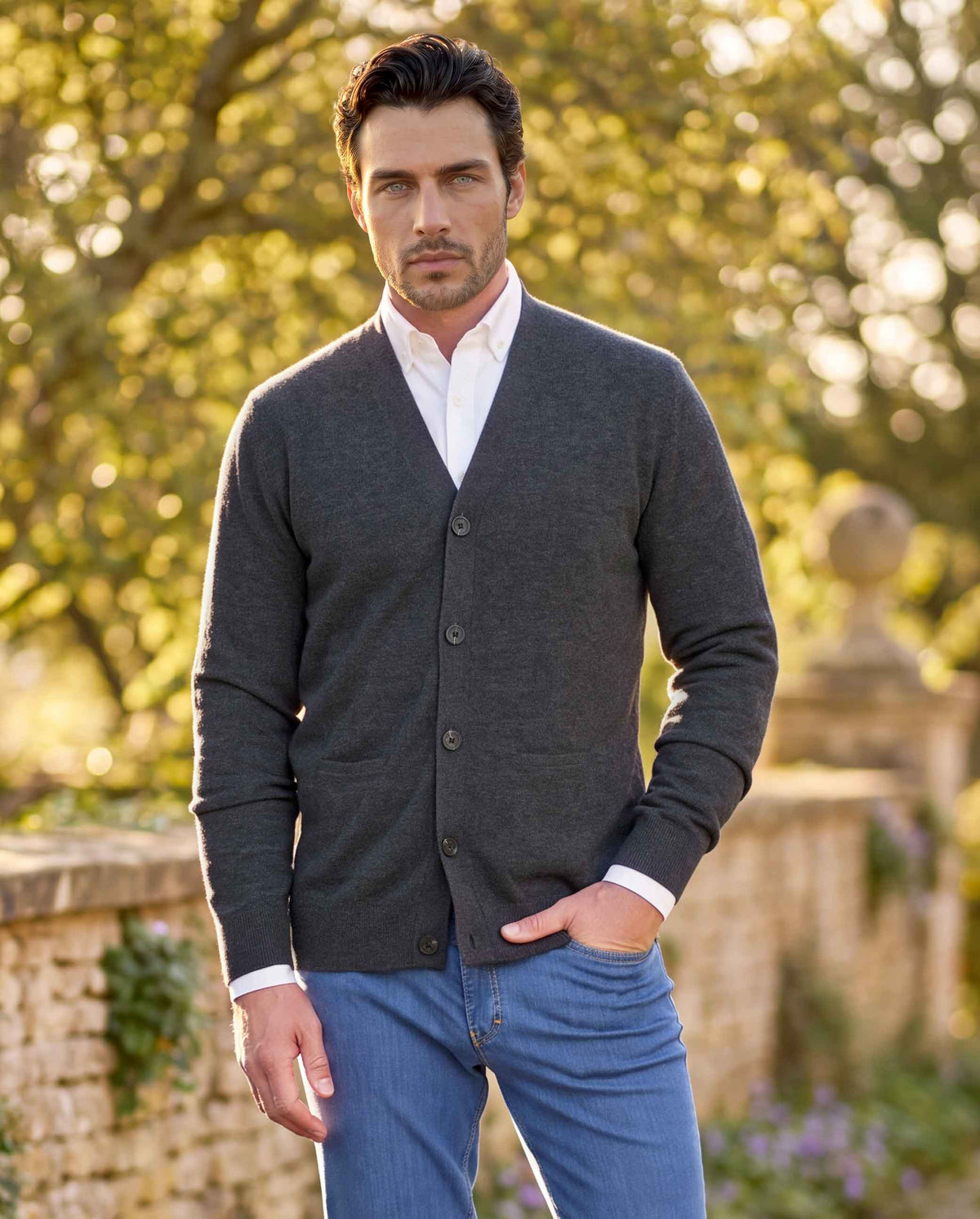 Men's Merino Cardigan ''The Cardigan'' in charcoal