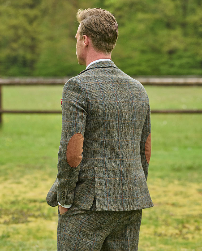 Harris Tweed Sakko "London" in oliv-blue Overcheck