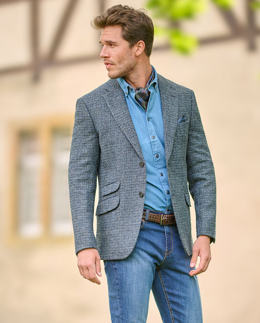 Harris Tweed Sakko "London" in blue houndstooth