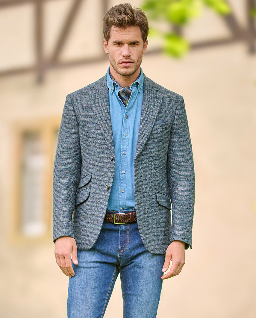 Harris Tweed colbert "London" in blue houndstooth, productkaart
