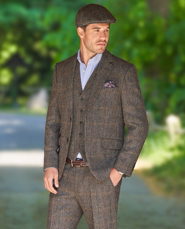 Harris Tweed colbert "London" in highland green herringbone