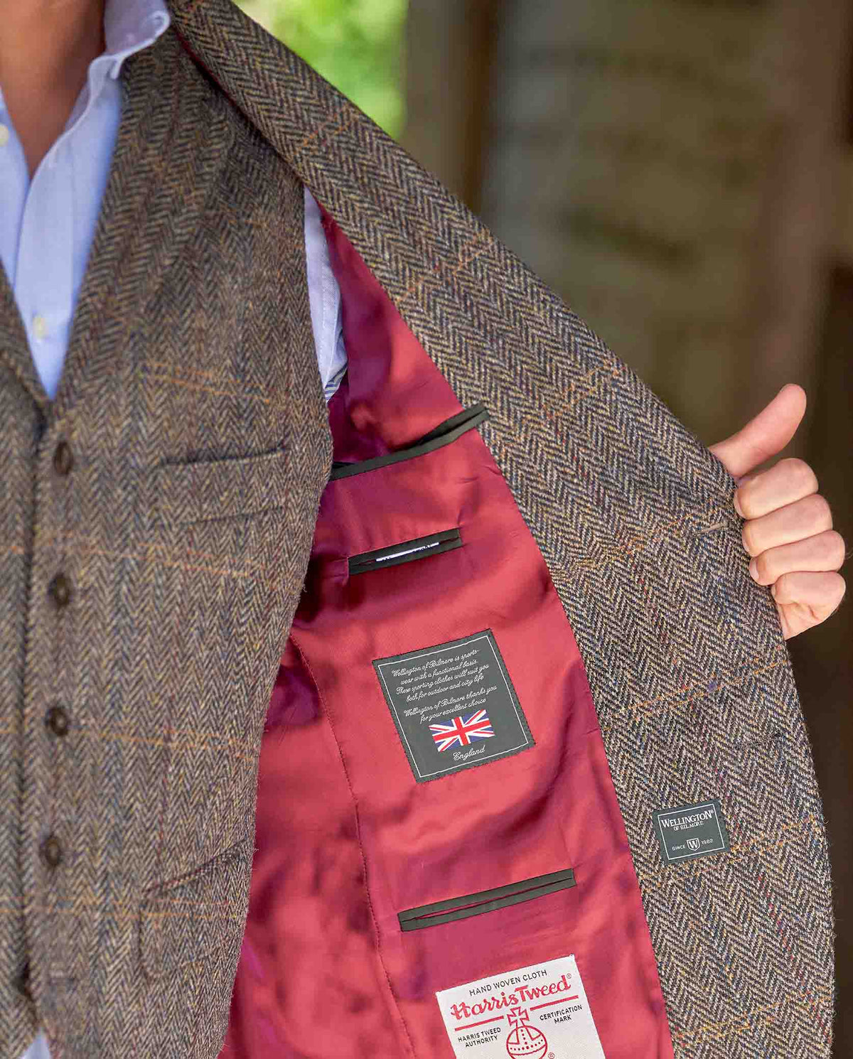 Harris Tweed colbert "London" in highland green herringbone