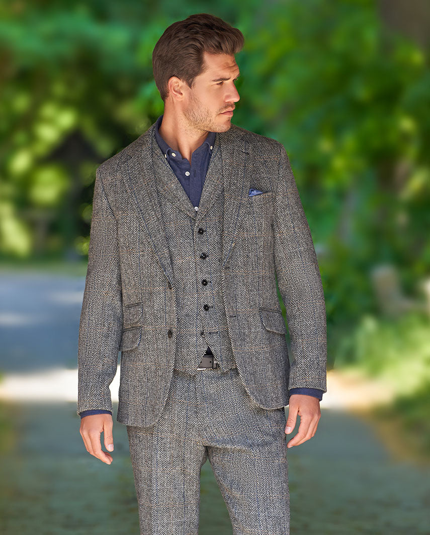 Harris Tweed colbert "London" in grey Herringbone, productkaart