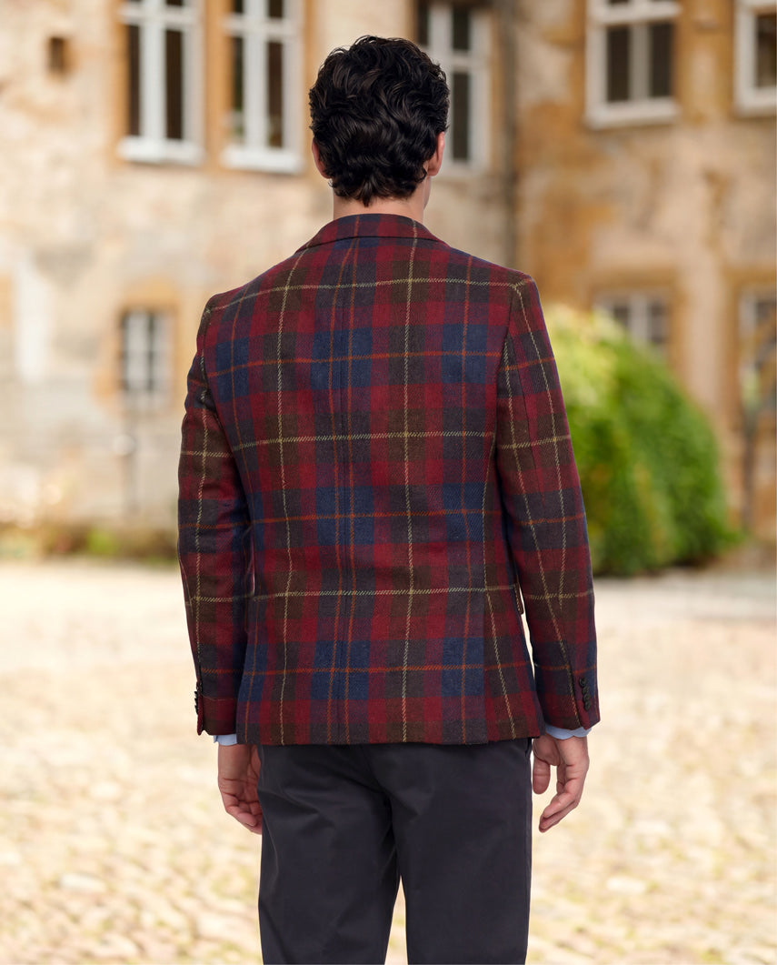 Harris Tweed colbert "London" in berry check, productkaart