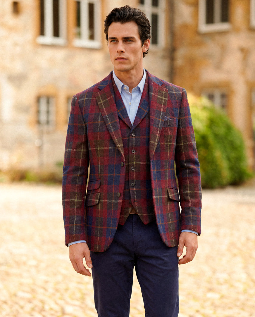 Harris Tweed Sakko "London" in berry check