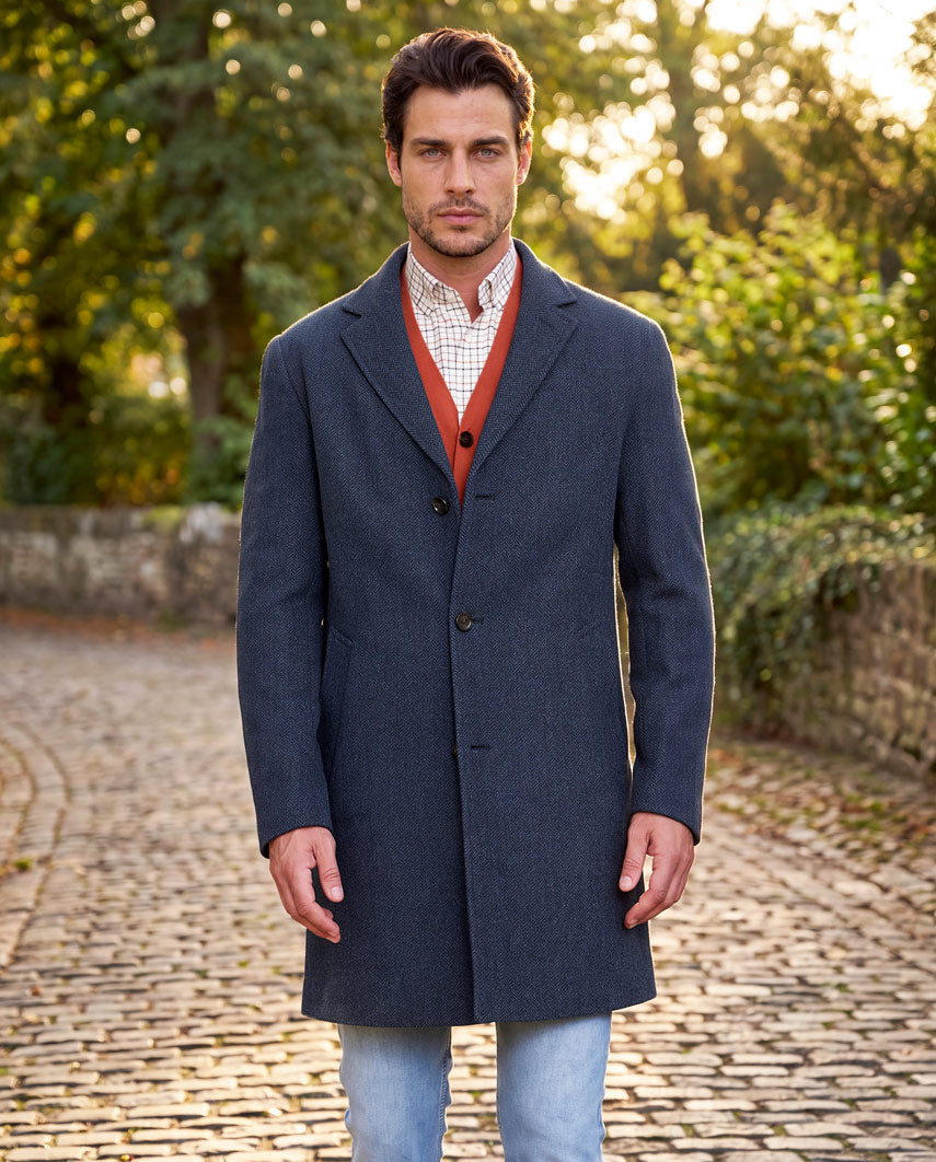 Herren Tweedmantel ''Howard'' in blue Herringbone