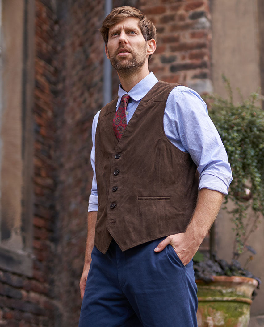 Herren Lederweste ”Tailor” aus super softem Ziegenvelours in oliv