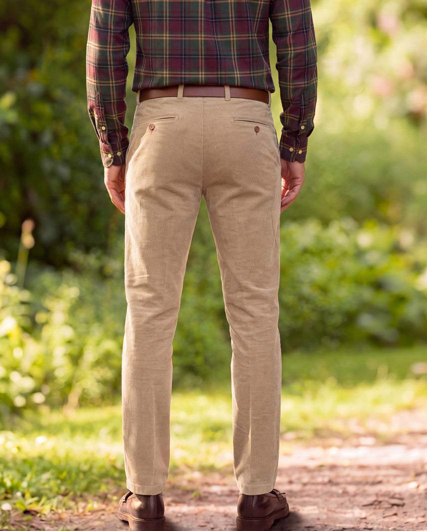 Heren ribbroek "Mr. Bradley" van fijn ribfluweel in beige
