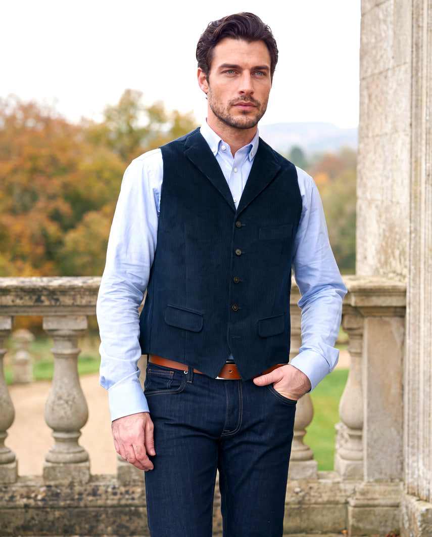 Herren Cord Weste "Wales" in navy