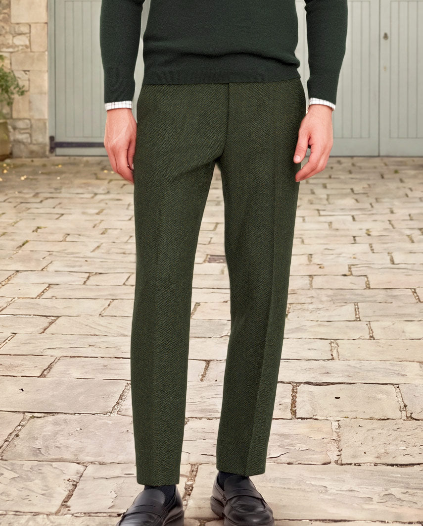 Harris Tweed Hose ''Mr. Miller " in green Island Herringbone