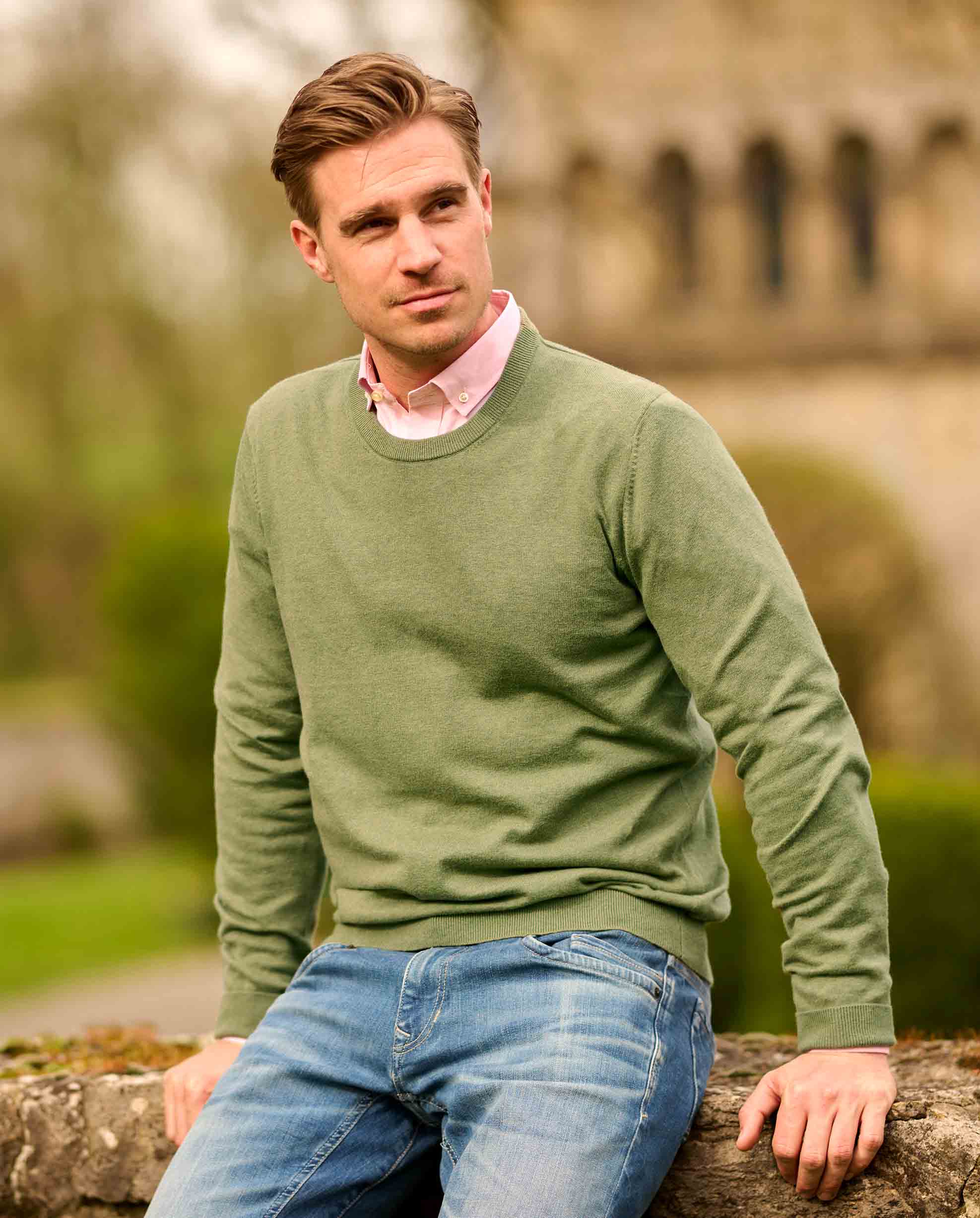 Herrenpullover Rundhals ''Till'' in sage