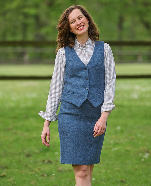 Kokerrok van Harris Tweed in blue Shadow