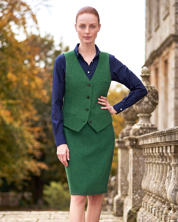 Kokerrok van Harris Tweed in green twill