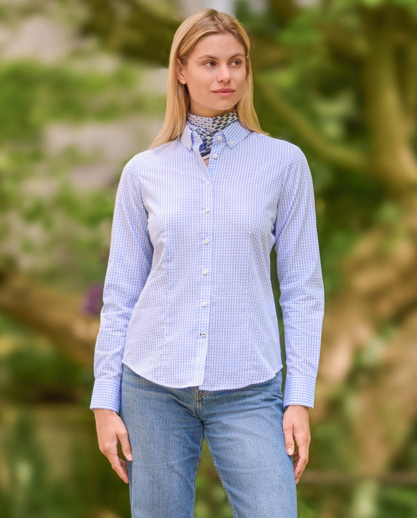 Button-down damesblouse "Stella" in blauwe vichy-ruit