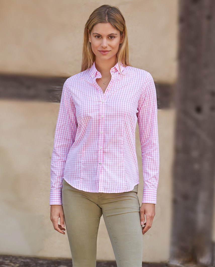 Button - Down - Damenbluse „Stella“ im pinken Vichy - Karo - Wellington of Bilmore