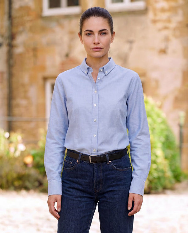 Button-down damesblouse "Stella" in blauw melange