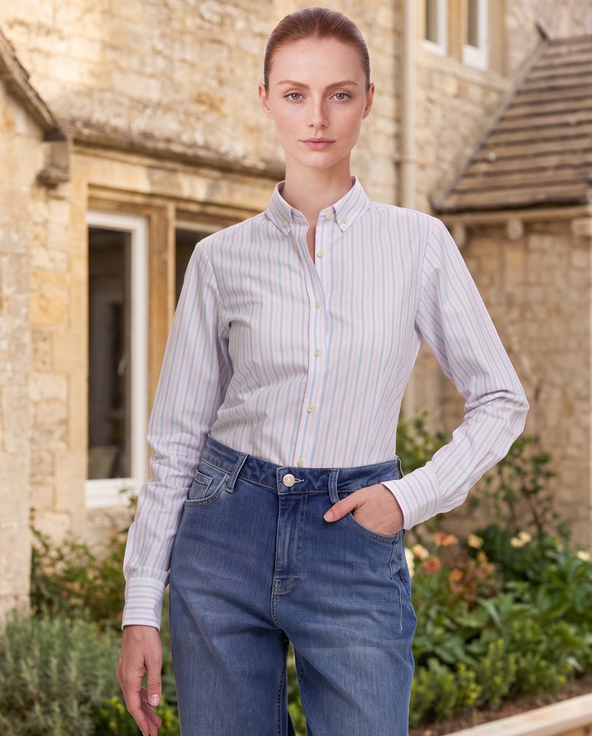 Button-down damesblouse "Stella" in rose blue stripe, productkaart