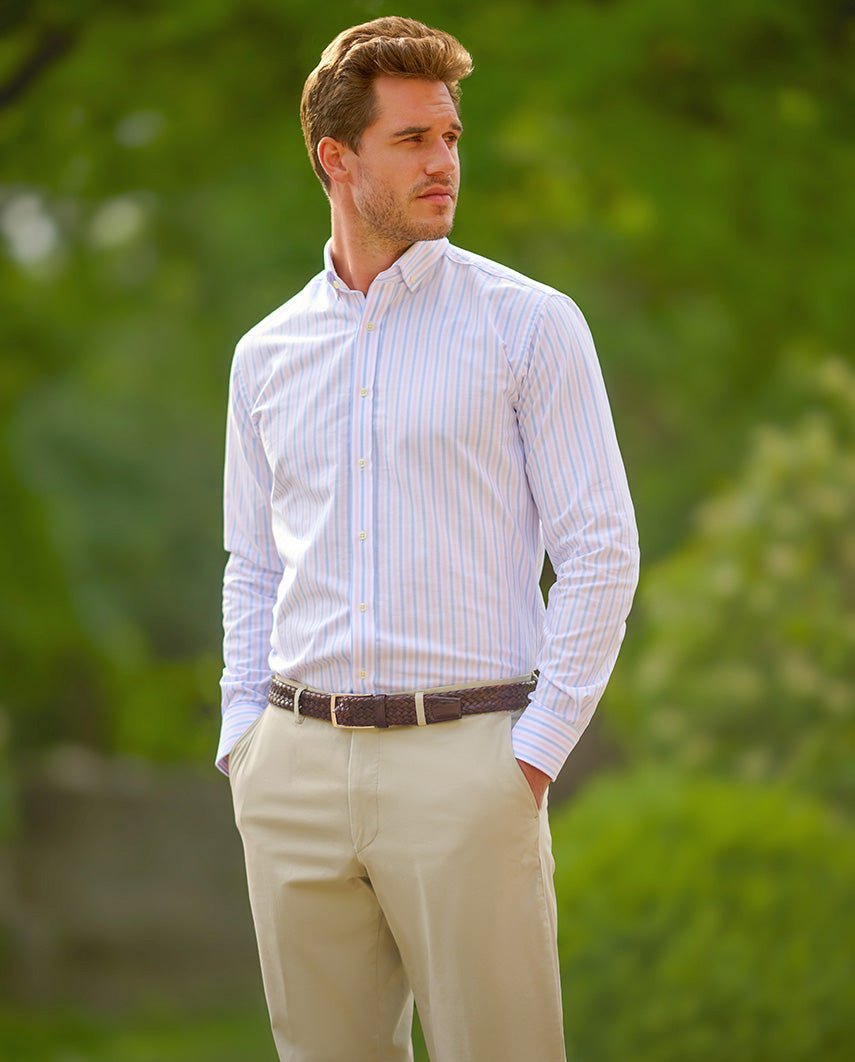 Button-Down-Hemd „Steward“ in rose-blauem Streifen - Wellington of Bilmore