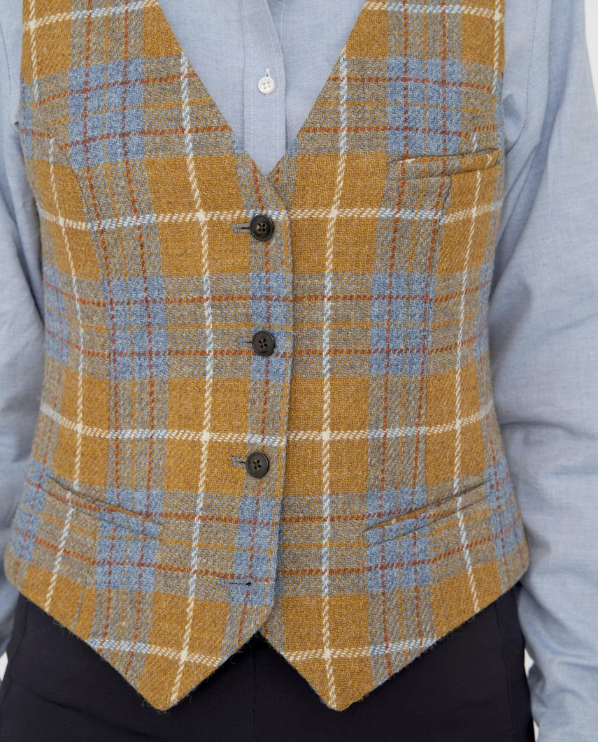 Damen Harris Tweed Weste "Lea" in amber check - Wellington of Bilmore
