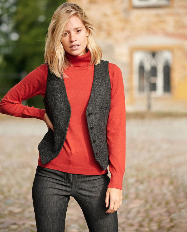 Harris Tweed damesgilet "Lea" in charcoal