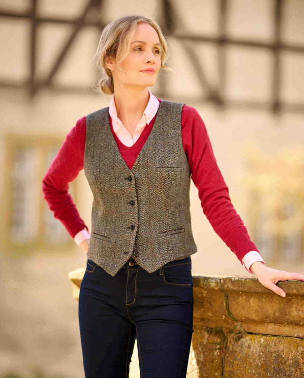 Harris Tweed damesgilet "Lea" in evergreen
