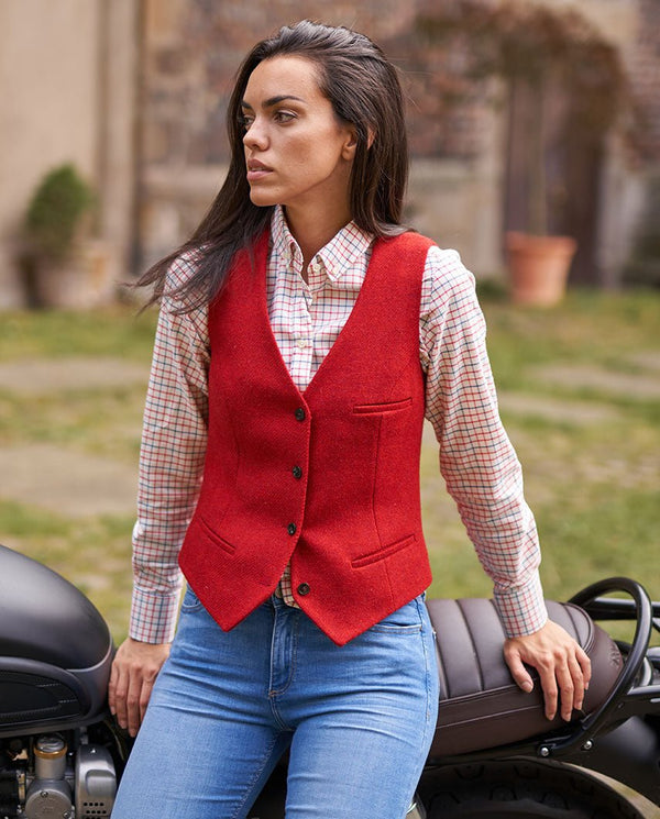 Harris Tweed damesgilet "Lea" in red twill