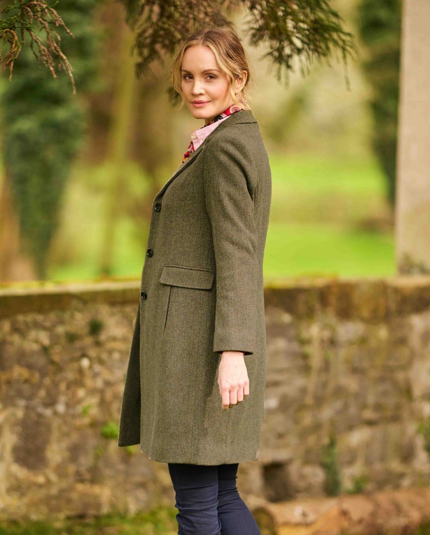 Damen Wollmantel ''Emilia'' in green Hill Tweed - Wellington of Bilmore