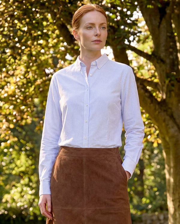 Damesblouse "Stella" in lichtblauwe oxford streep