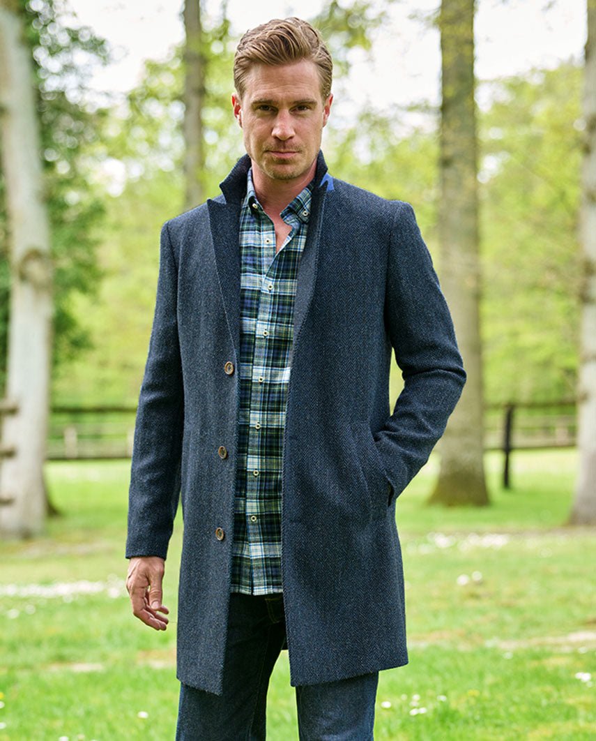 Harris Tweed Blazermantel “Barney” für Herren in blue Herringbone - Wellington of Bilmore