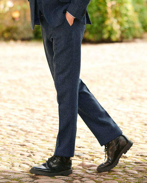 Harris Tweed broek "Mr. Miller" in blue herringbone