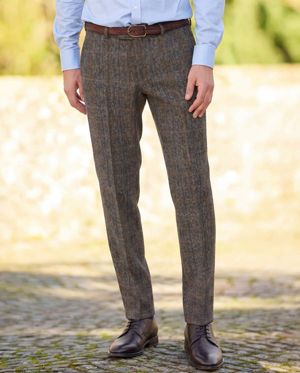Harris Tweed broek "Mr. Miller" in green-blue herringbone