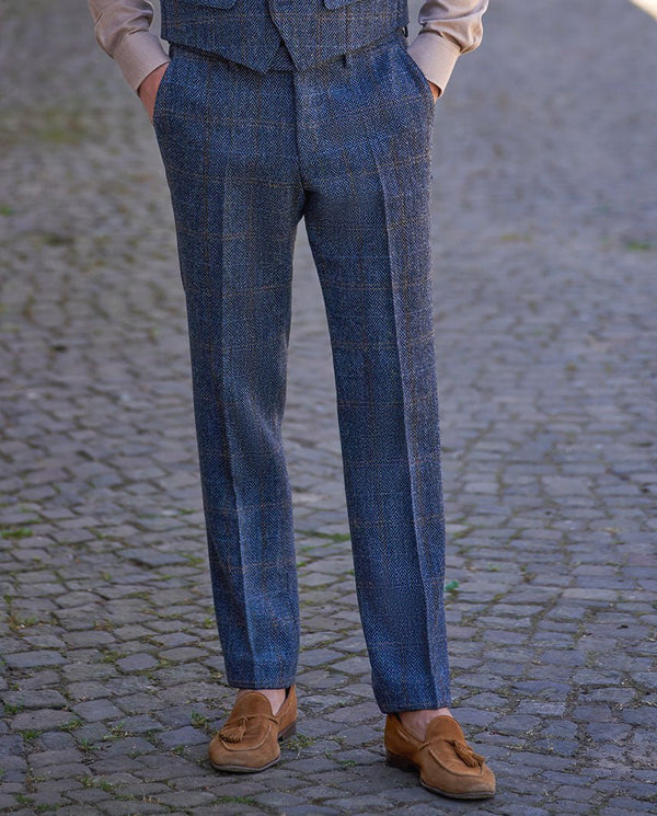 Harris Tweed broek "Mr. Miller" in grey-blue herringbone