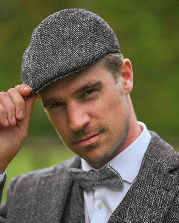 Harris Tweed flatcap "Henry Cap" in anthra Herringbone
