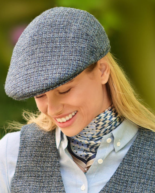 Harris Tweed flatcap "Henry Cap" in blue Houndstooth