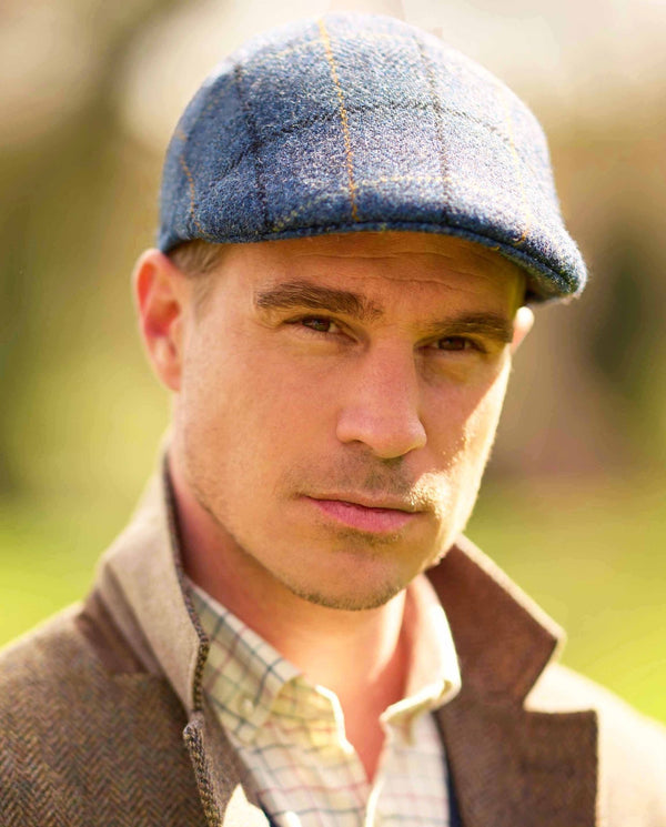 Harris Tweed flatcap "Henry Cap" in blue overcheck