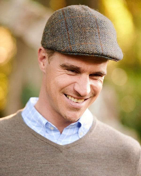 Harris Tweed flatcap "Henry Cap" in green-blue herringbone