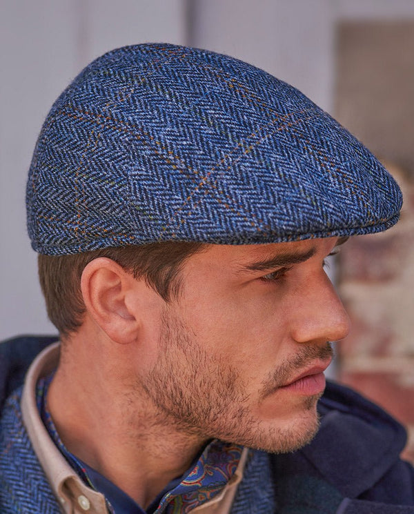 Harris Tweed flatcap "Henry Cap" in grey-blue herringbone