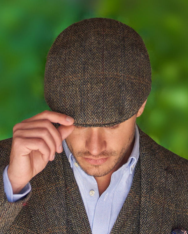 Harris Tweed flatcap "Henry Cap" in highland green herringbone