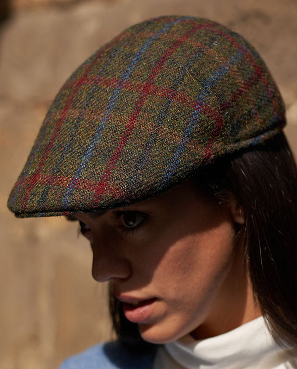 Harris Tweed flatcap "Henry Cap" in red-blue Check