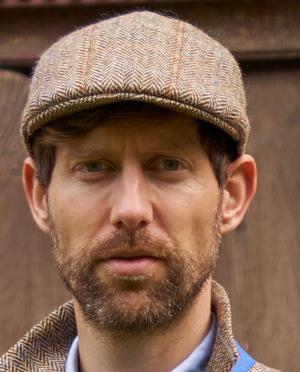 Harris Tweed flatcap "Henry Cap" in sand herringbone
