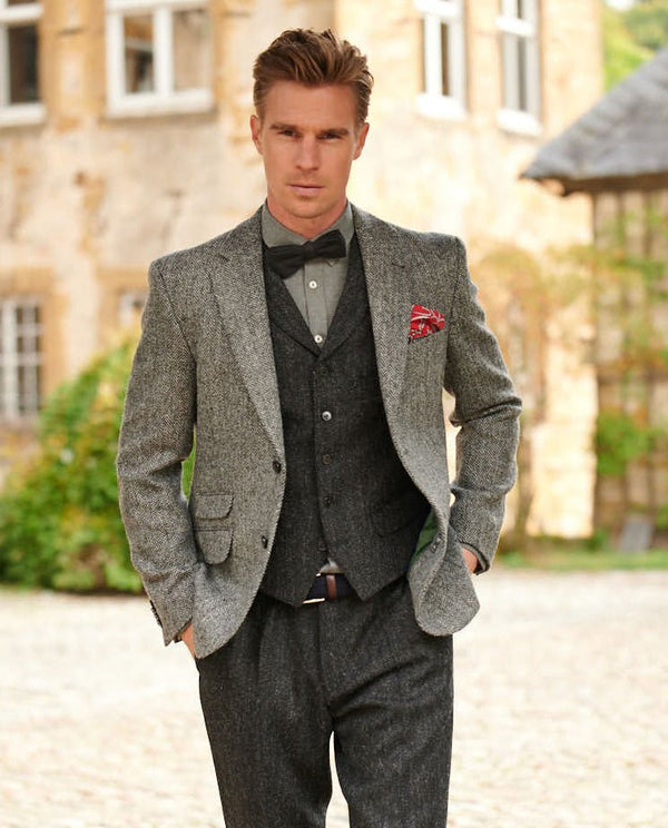 Harris Tweed colbert "London" in black herringbone