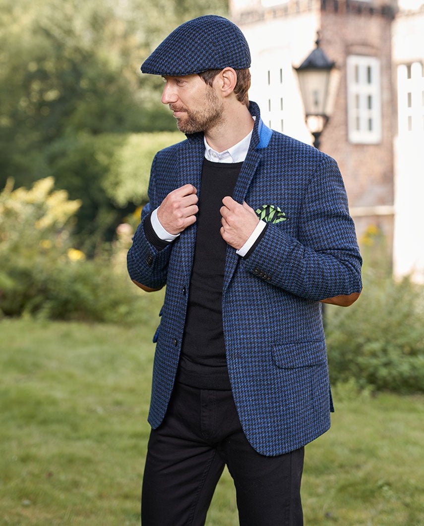 Harris Tweed Sakko ''London'' in blau - schwarzem Hahnentritt - Wellington of Bilmore