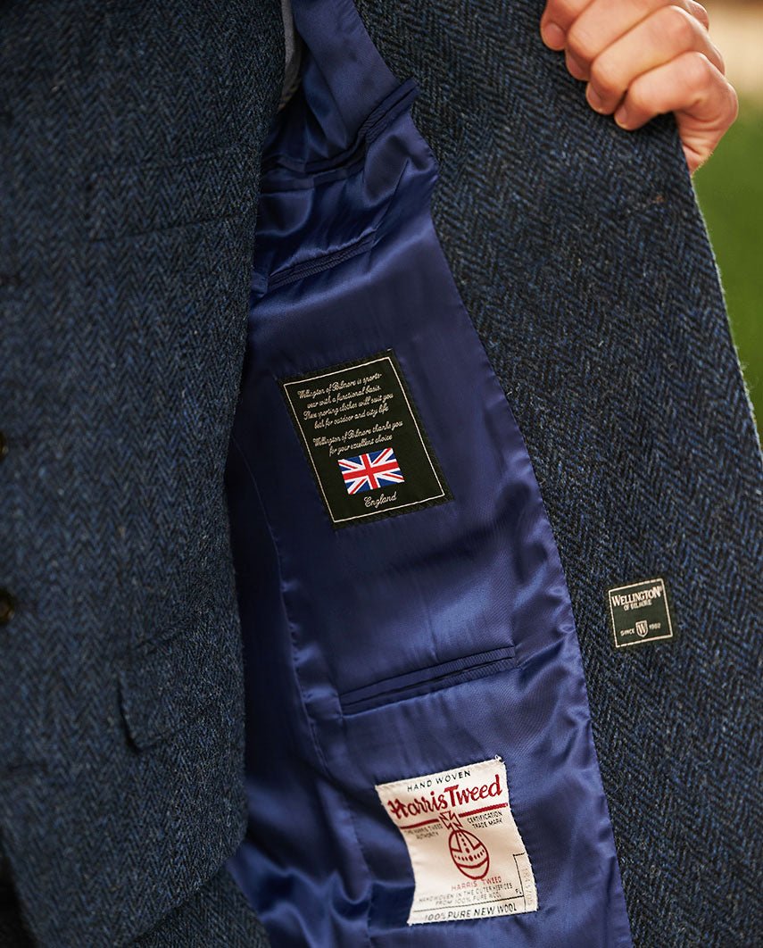 Harris Tweed colbert "London" in blue herringbone - Wellington of Bilmore